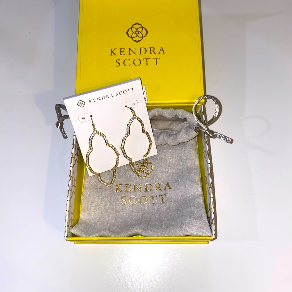 Kendra Scott Abbie Gold Open Frame Earrings in White Crystal